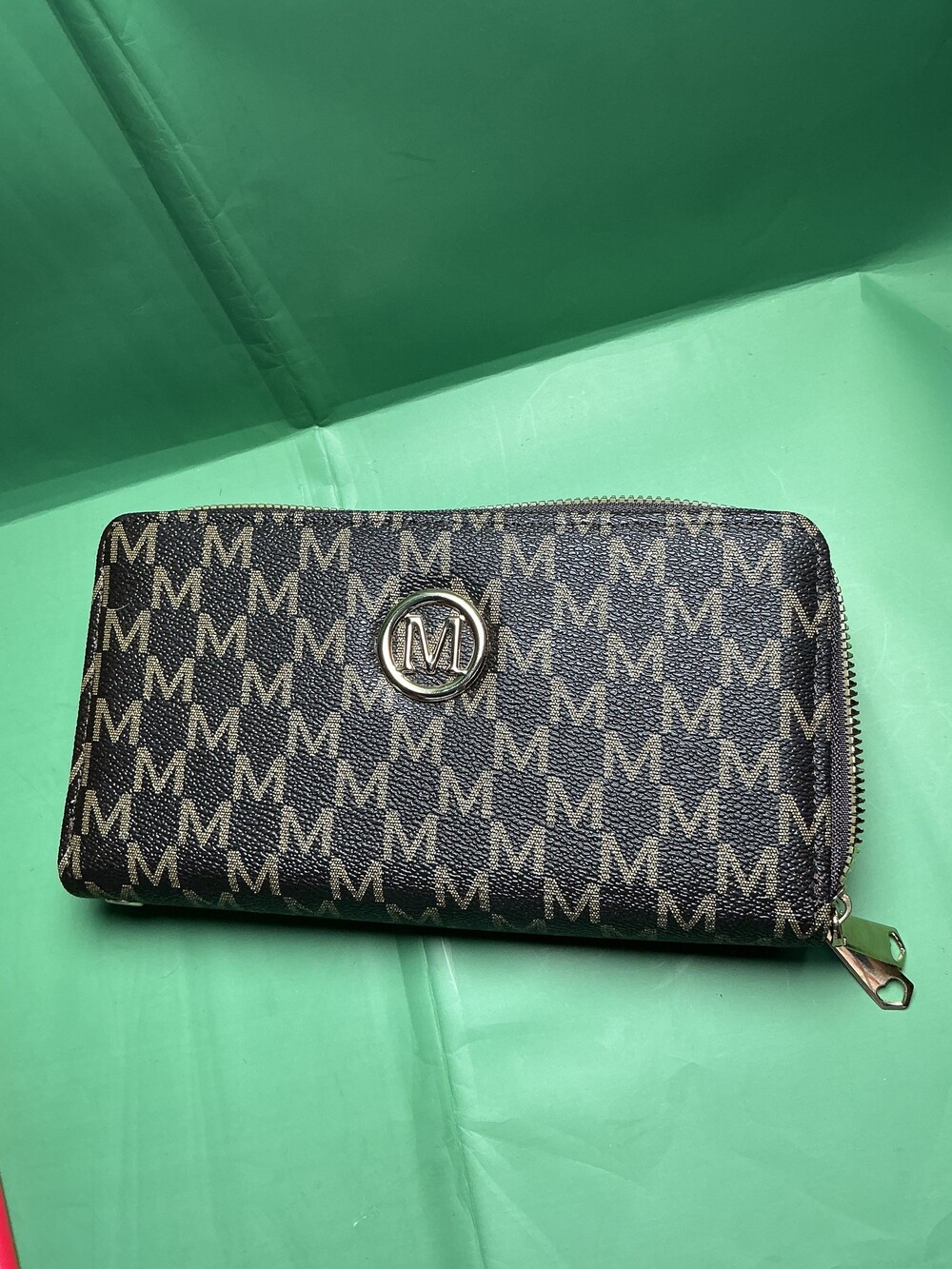 ★ Michael Kors M Monogram Double Zip Wallet Black Gold Pink Interior